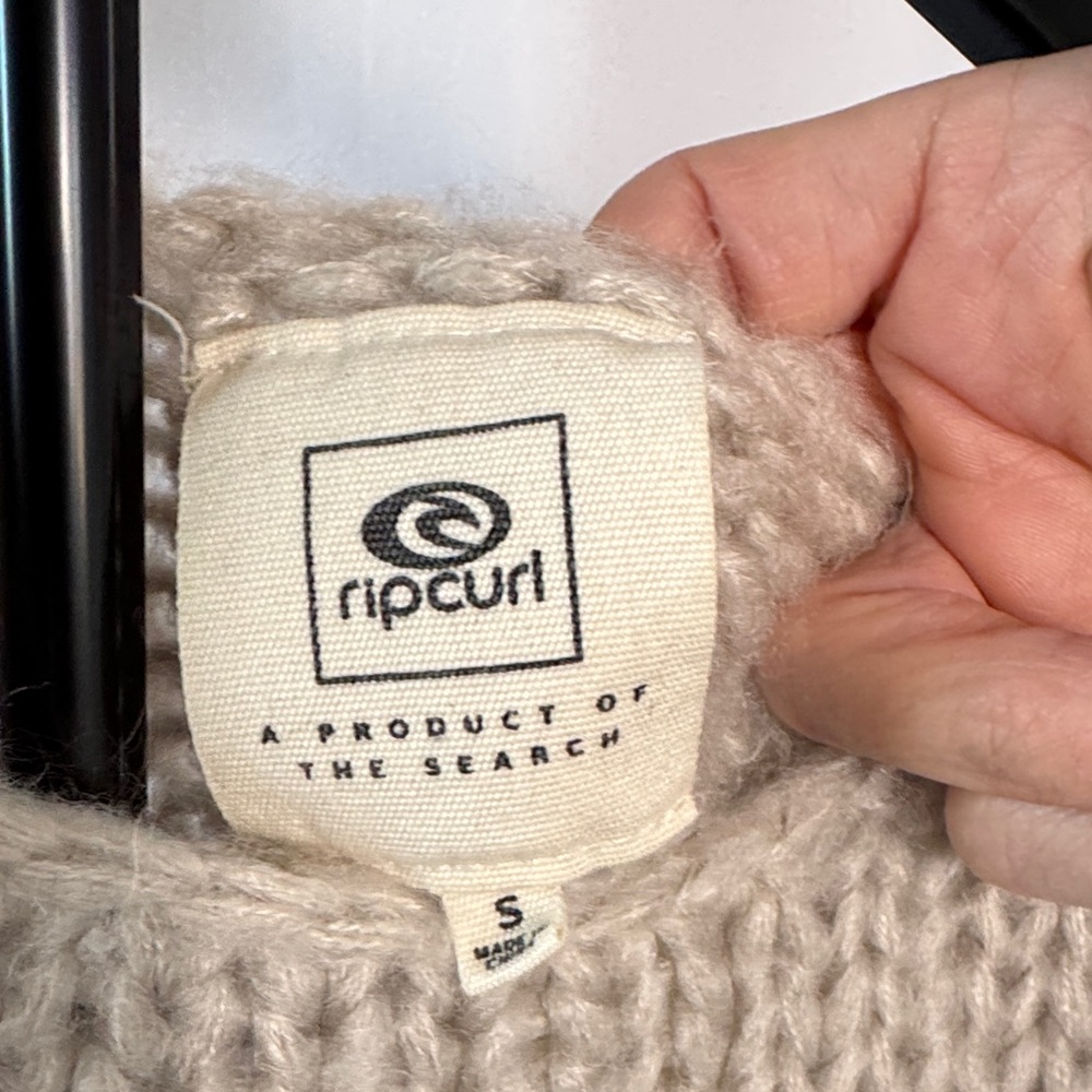 Rip Curl Cream Crewneck Sweater with Pink, Tan, Yellow & Navy Stripes - Picture 2 of 11